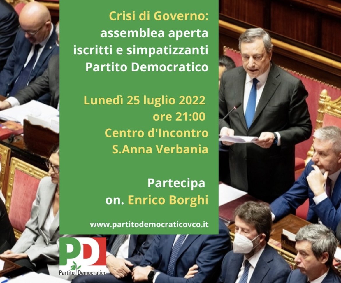 Crisi di Governo: assemblea aperta iscritti e simpatizzanti Partito Democratico